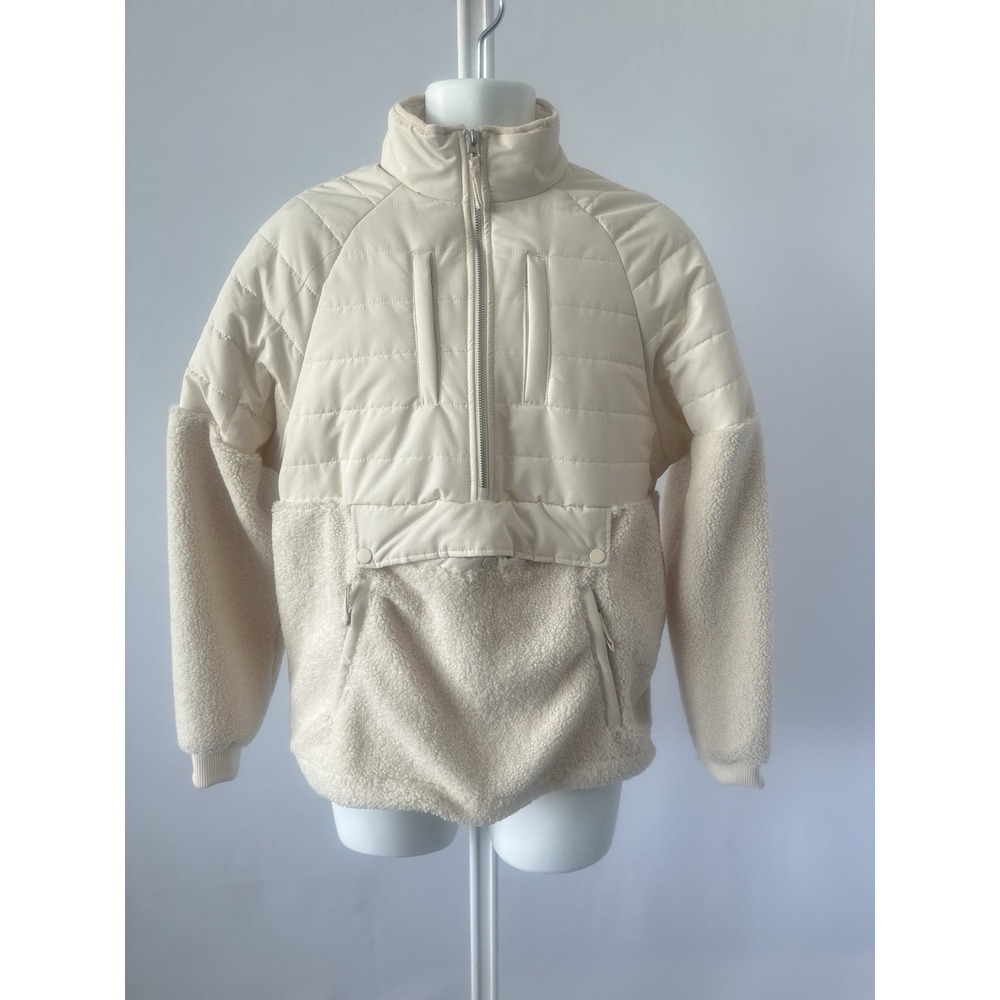 NWT Forever 21 Men Small Cream Quilted Pullover Jacket with Sherpa Fleece (b63)